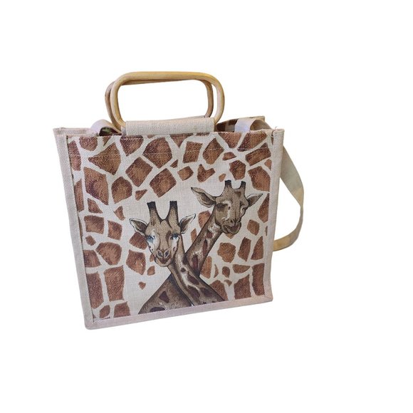 Giraffe Tote with wooden handle and strap - Picture 15 of 16